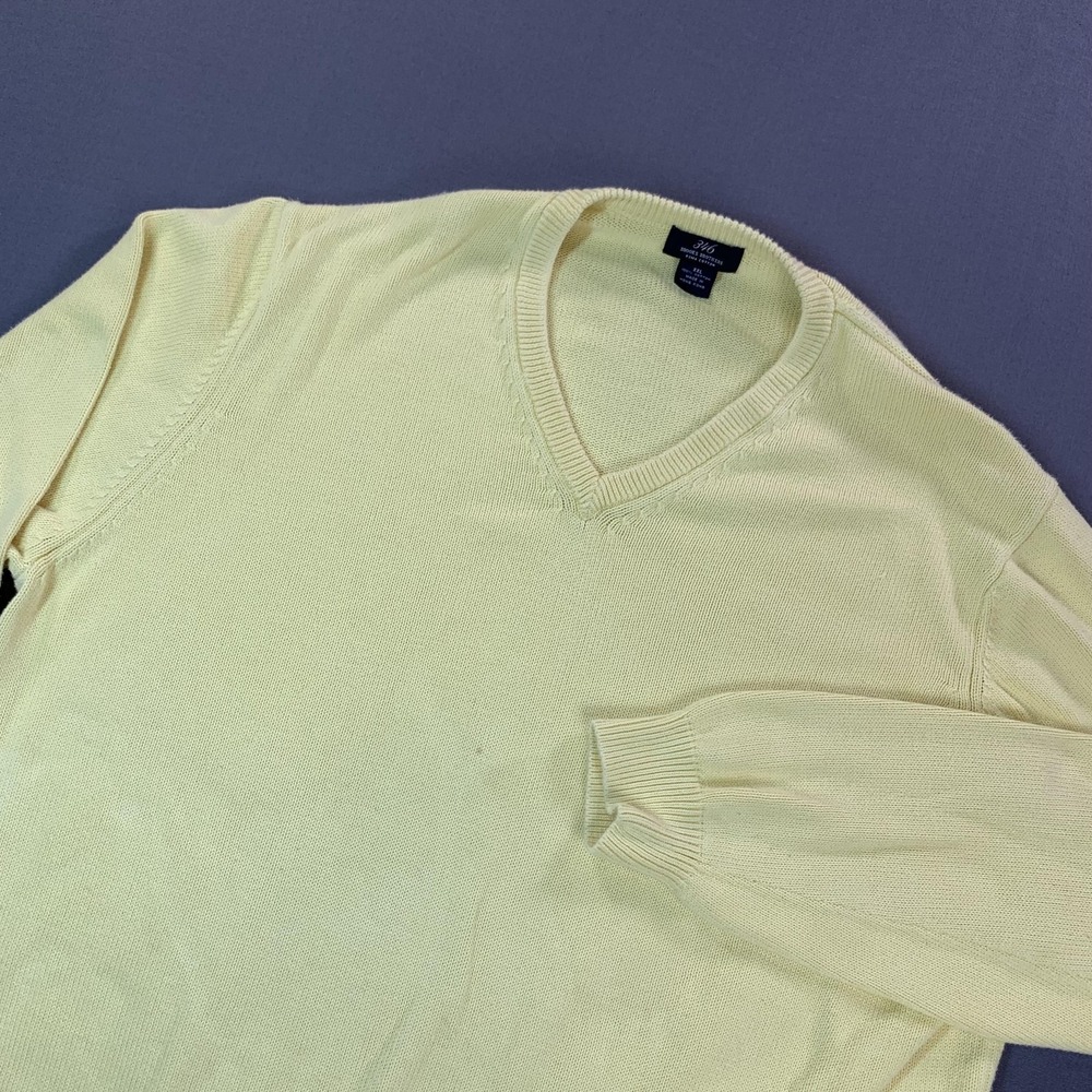 VTG Brooks Brothers 346 Sweater Men 2XL Yellow Pima Cotton V Neck Knit Hong Kong